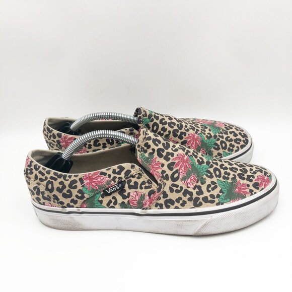 VANS Asher Palm Leopard Print Floral Slip On Sneakers Womens 8.5 - Picture 3 of 11